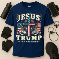 Jesus Is My Savior Donald Trump Is My President Usa Christian Flag Cooling Performance Crew T-Shirt