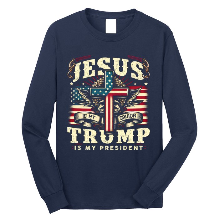 Jesus Is My Savior Donald Trump Is My President Usa Christian Flag Long Sleeve Shirt