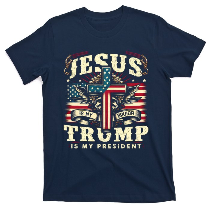 Jesus Is My Savior Donald Trump Is My President Usa Christian Flag T-Shirt