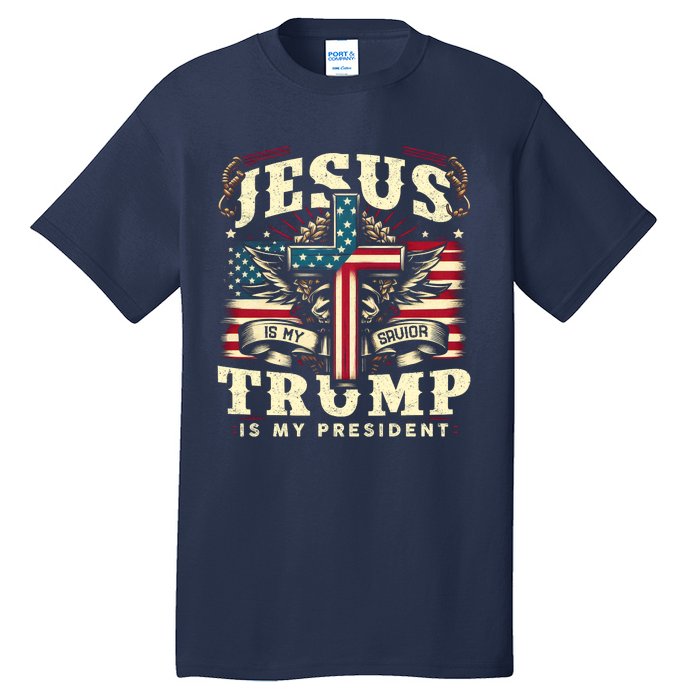 Jesus Is My Savior Donald Trump Is My President Usa Christian Flag Tall T-Shirt