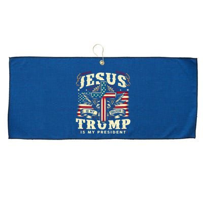 Jesus Is My Savior Donald Trump Is My President Usa Christian Flag Large Microfiber Waffle Golf Towel