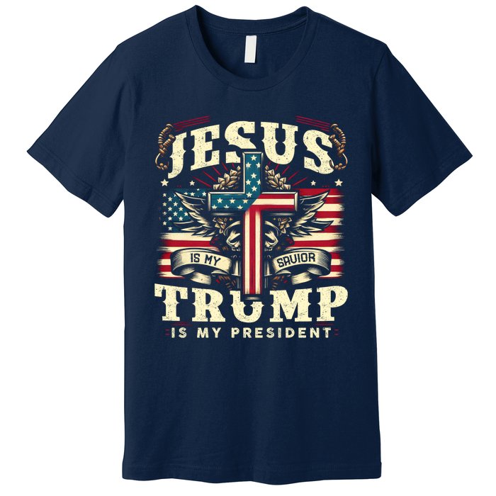 Jesus Is My Savior Donald Trump Is My President Usa Christian Flag Premium T-Shirt