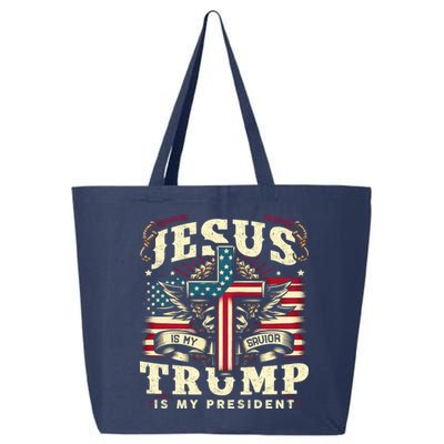 Jesus Is My Savior Donald Trump Is My President Usa Christian Flag 25L Jumbo Tote