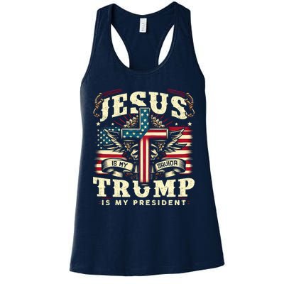 Jesus Is My Savior Donald Trump Is My President Usa Christian Flag Womens Tank Top