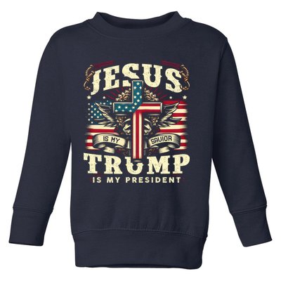 Jesus Is My Savior Donald Trump Is My President Usa Christian Flag Toddler Sweatshirt