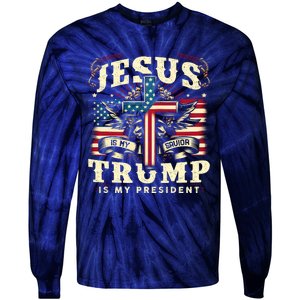 Jesus Is My Savior Donald Trump Is My President Usa Christian Flag Tie-Dye Long Sleeve Shirt