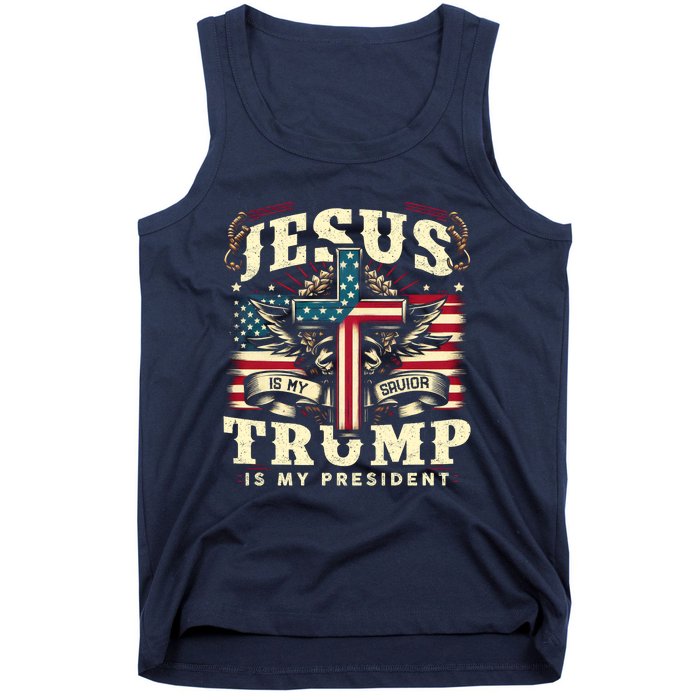 Jesus Is My Savior Donald Trump Is My President Usa Christian Flag Tank Top