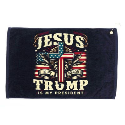 Jesus Is My Savior Donald Trump Is My President Usa Christian Flag Grommeted Golf Towel