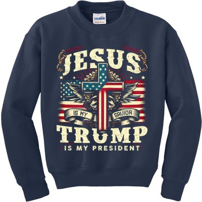 Jesus Is My Savior Donald Trump Is My President Usa Christian Flag Kids Sweatshirt