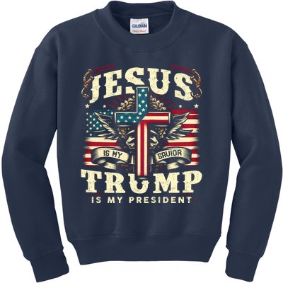 Jesus Is My Savior Donald Trump Is My President Usa Christian Flag Kids Sweatshirt