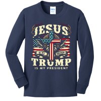 Jesus Is My Savior Donald Trump Is My President Usa Christian Flag Kids Long Sleeve Shirt