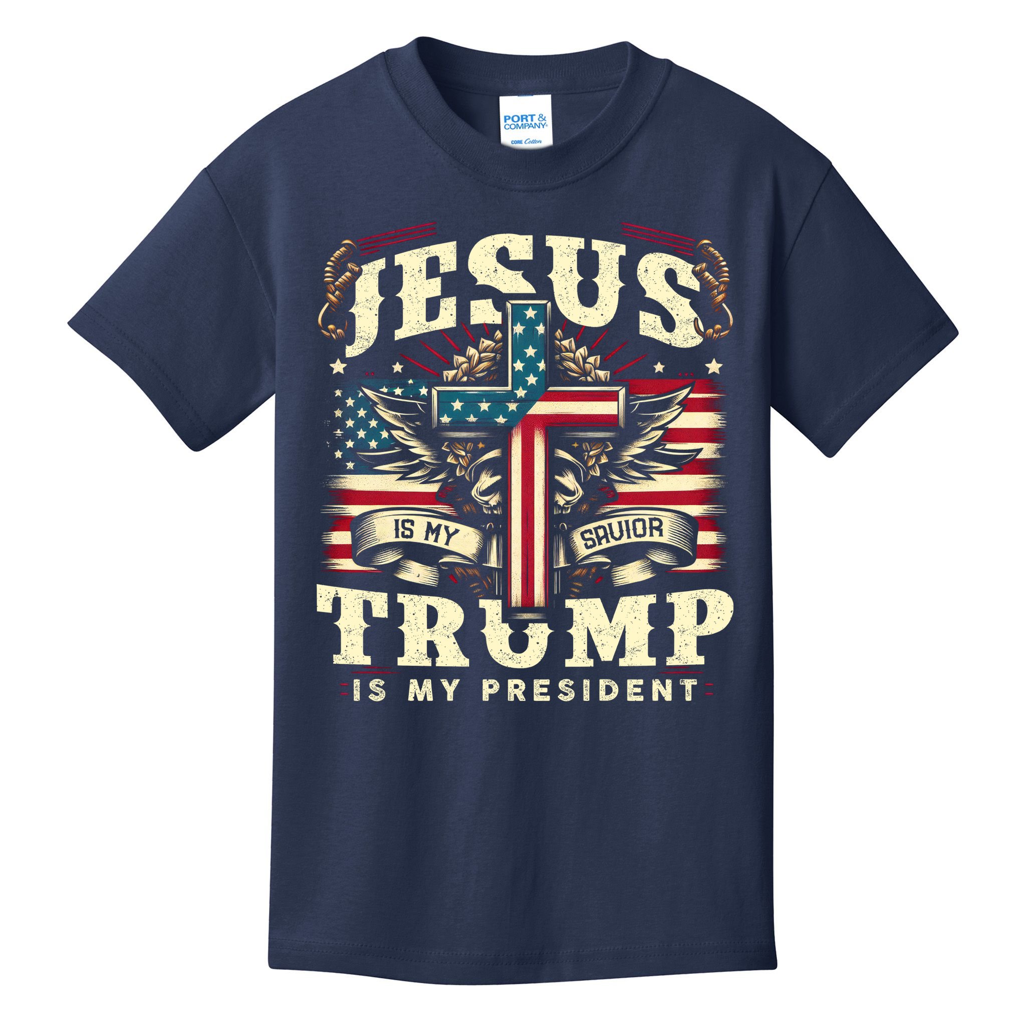 Jesus Is My Savior Donald Trump Is My President Usa Christian Flag Kids T-Shirt