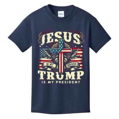 Jesus Is My Savior Donald Trump Is My President Usa Christian Flag Kids T-Shirt