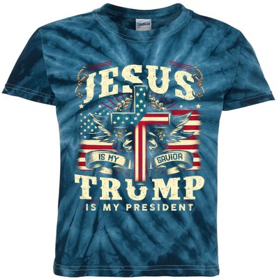 Jesus Is My Savior Donald Trump Is My President Usa Christian Flag Kids Tie-Dye T-Shirt