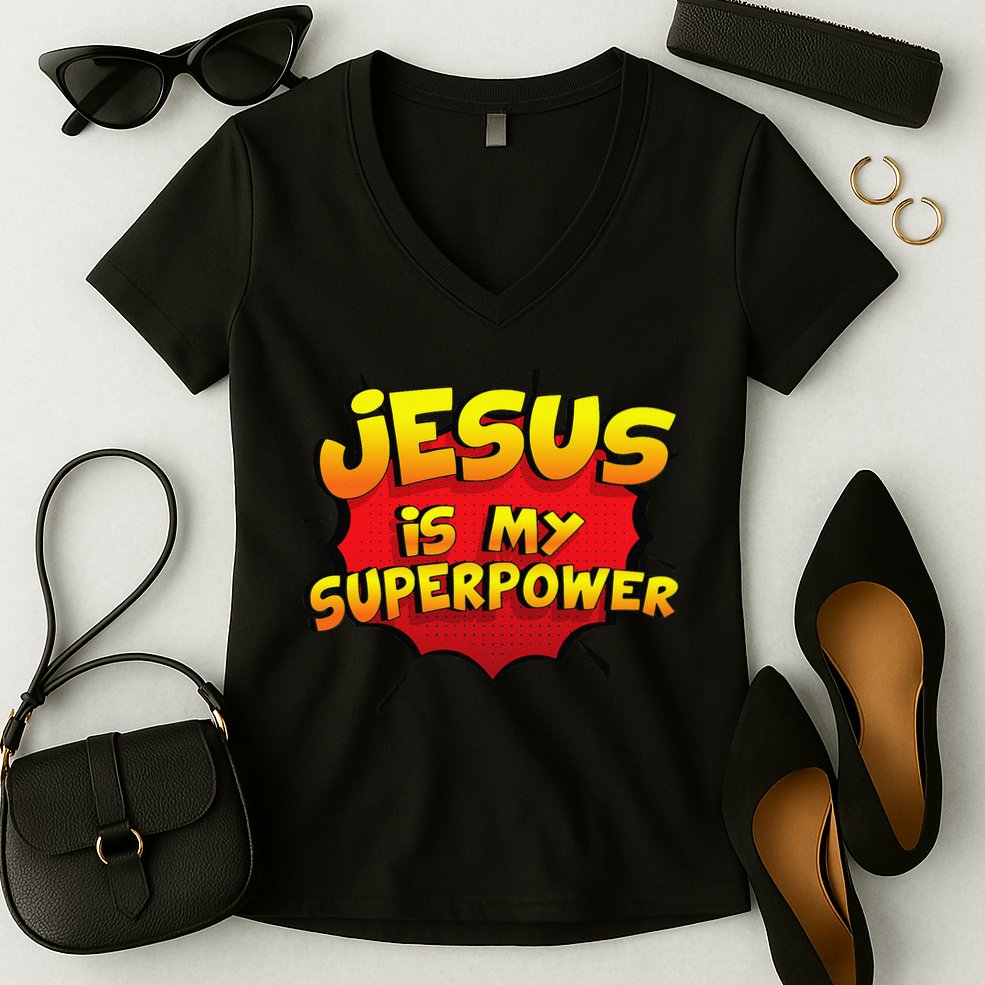 Jesus Is My Superpower Christian Gift Women's V-Neck T-Shirt