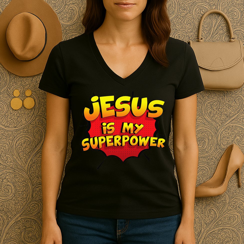Jesus Is My Superpower Christian Gift Women's V-Neck T-Shirt