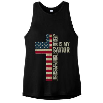 Jesus Is My Savior Trump Is My President Trump 2024 Maga Ladies PosiCharge Tri-Blend Wicking Tank