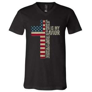 Jesus Is My Savior Trump Is My President Trump 2024 Maga V-Neck T-Shirt