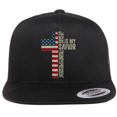 Jesus Is My Savior Trump Is My President Trump 2024 Maga Flat Bill Trucker Hat