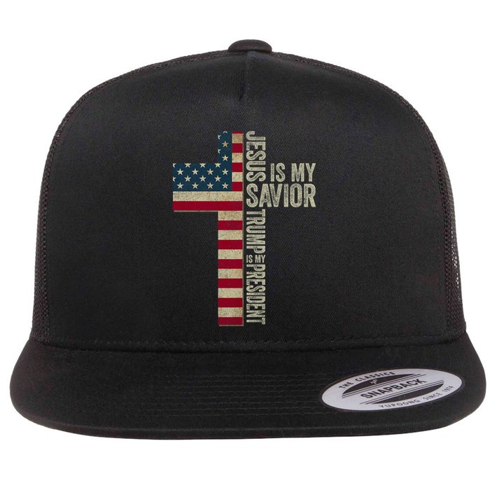 Jesus Is My Savior Trump Is My President Trump 2024 Maga Flat Bill Trucker Hat