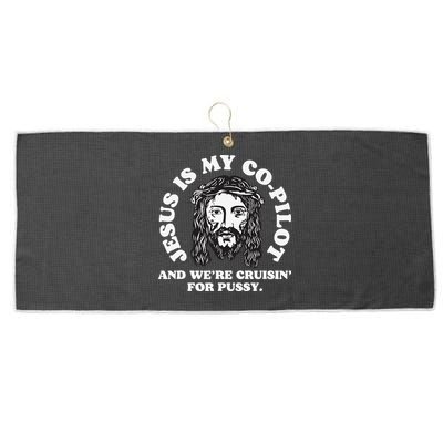 Jesus Is My Copilot And Were Cruising Funny Humor Joke Meme Large Microfiber Waffle Golf Towel