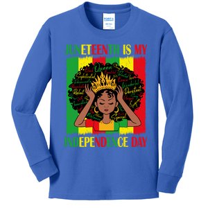 Juneteenth Is My Independence Free Day Brown Afro Gift Kids Long Sleeve Shirt