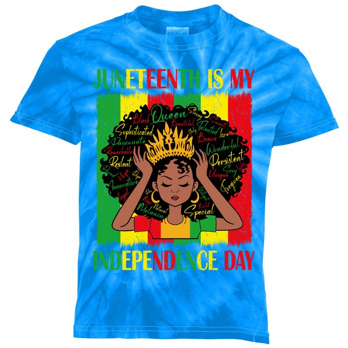 Juneteenth Is My Independence Free Day Brown Afro Gift Kids Tie-Dye T-Shirt