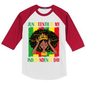 Juneteenth Is My Independence Free Day Brown Afro Gift Kids Colorblock Raglan Jersey