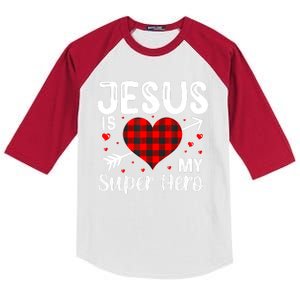 Jesus Is My Superhero Cute Powerful Christian Kids Colorblock Raglan Jersey