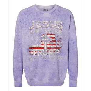 Jesus Is My Savior Trump Is My President American Flag Colorblast Crewneck Sweatshirt