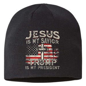 Jesus Is My Savior Trump Is My President American Flag Sustainable Beanie