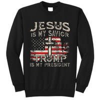 Jesus Is My Savior Trump Is My President American Flag Tall Sweatshirt