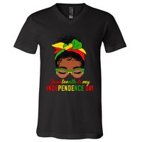 Juneteenth Is My Independence Day Black Black Queen V-Neck T-Shirt