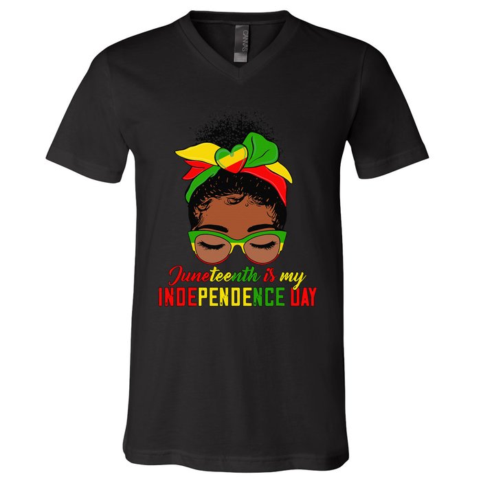 Juneteenth Is My Independence Day Black Black Queen V-Neck T-Shirt