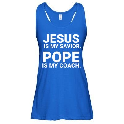 Jesus Is My Savior Pope Is My Coach Ladies Essential Flowy Tank
