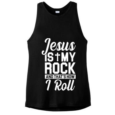Jesus Is My Rock And That's How I Roll Ladies PosiCharge Tri-Blend Wicking Tank