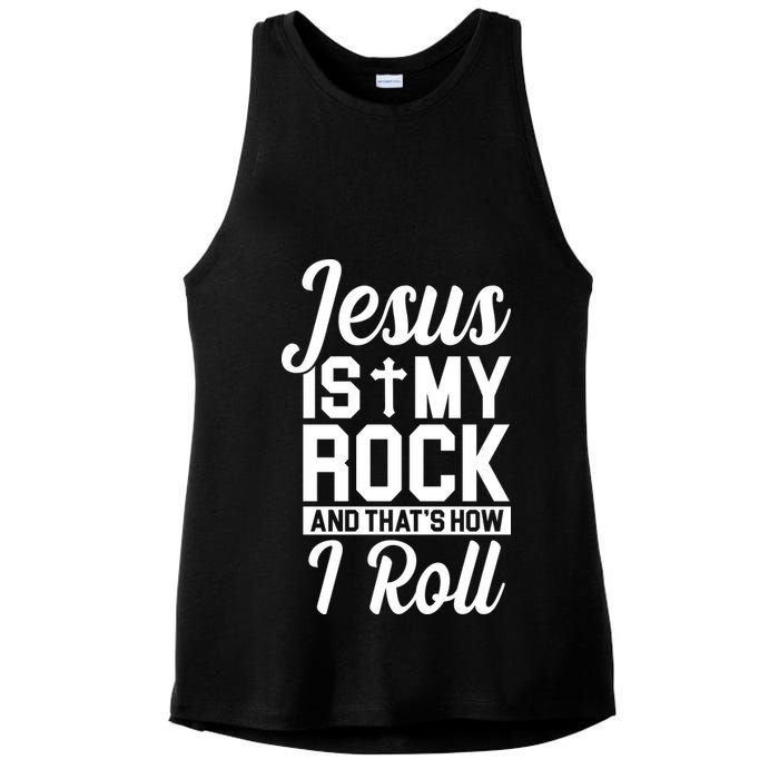 Jesus Is My Rock And That's How I Roll Ladies PosiCharge Tri-Blend Wicking Tank
