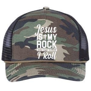 Jesus Is My Rock And That's How I Roll Retro Rope Trucker Hat Cap