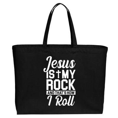 Jesus Is My Rock And That's How I Roll Cotton Canvas Jumbo Tote