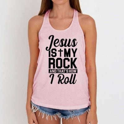 Jesus Is My Rock And That's How I Roll Women's Knotted Racerback Tank