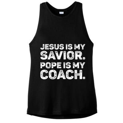 Jesus Is My Savior Pope Is My Coach Religious Quote Ladies PosiCharge Tri-Blend Wicking Tank