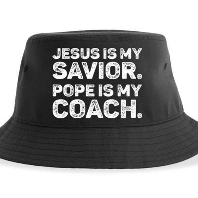 Jesus Is My Savior Pope Is My Coach Religious Quote Sustainable Bucket Hat