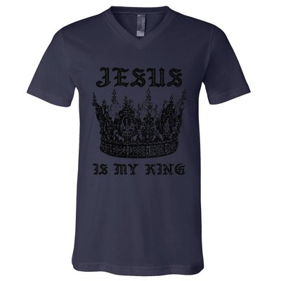 Jesus Is My King Funny Saying Christian Bible Faith V-Neck T-Shirt