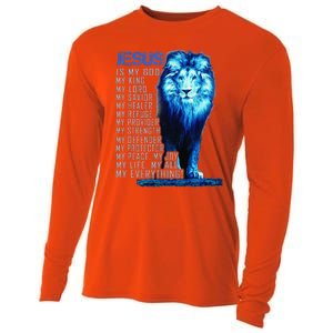 Jesus Is My God King My Lord My Savior Blue Lion Christian Cooling Performance Long Sleeve Crew