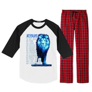 Jesus Is My God King My Lord My Savior Blue Lion Christian Raglan Sleeve Pajama Set