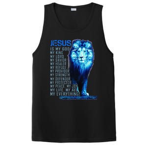 Jesus Is My God King My Lord My Savior Blue Lion Christian PosiCharge Competitor Tank