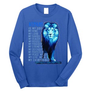 Jesus Is My God King My Lord My Savior Blue Lion Christian Long Sleeve Shirt