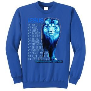 Jesus Is My God King My Lord My Savior Blue Lion Christian Sweatshirt