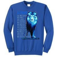 Jesus Is My God King My Lord My Savior Blue Lion Christian Sweatshirt