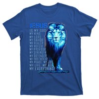 Jesus Is My God King My Lord My Savior Blue Lion Christian T-Shirt